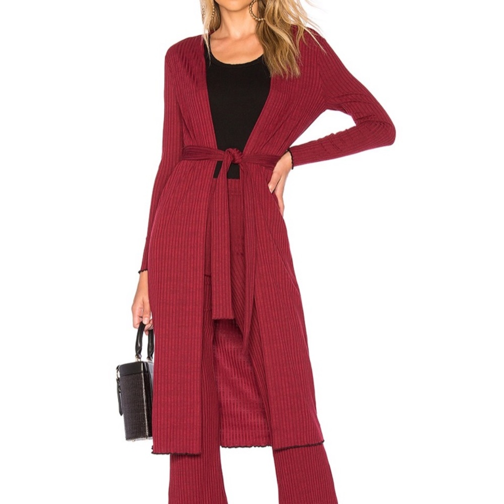 Two piece cardigan and pant set rubbed texture